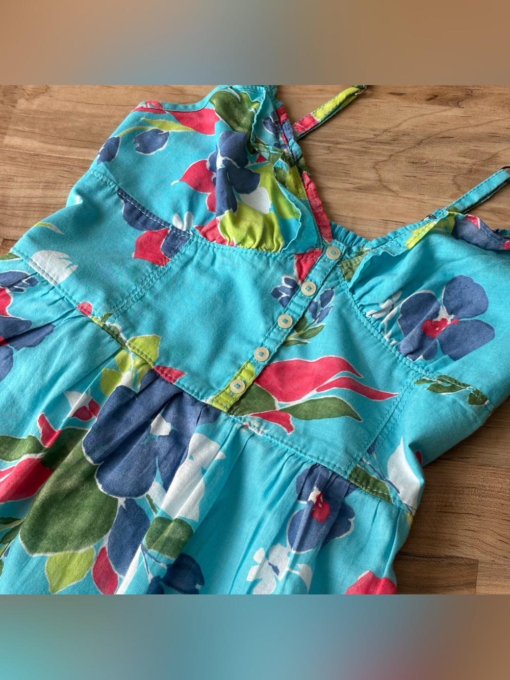 Hollister S Turquoise Island Floral Smocked Cami Empire Dress Coconut Girl Y2K - Picture 4 of 12